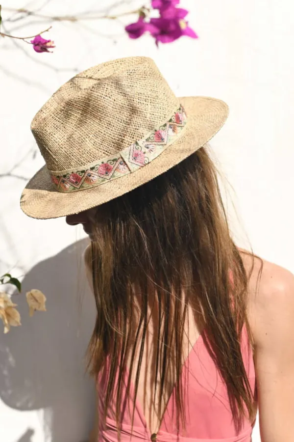 Maradji Chapeaux De Paille^Panama Galon Indien Fleurs
