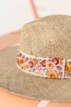 Maradji Chapeaux De Paille^Sombrero Galon Indien Fleurs