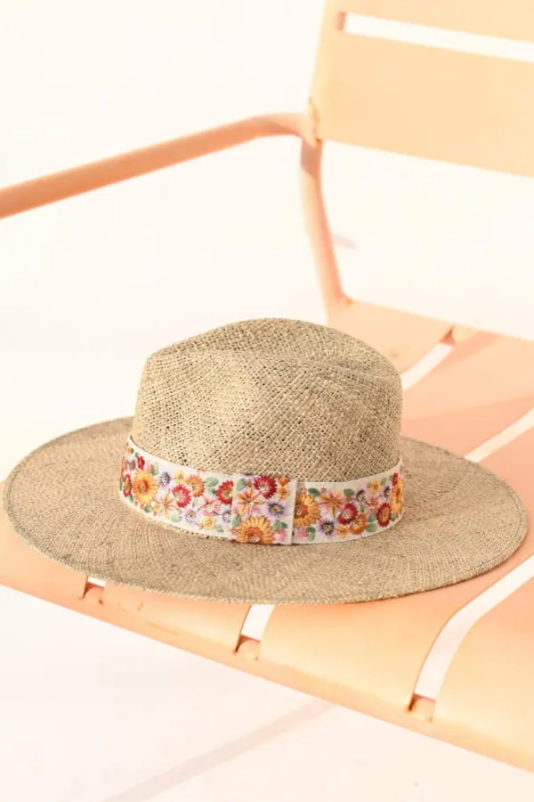 Maradji Chapeaux De Paille^Sombrero Galon Indien Fleurs